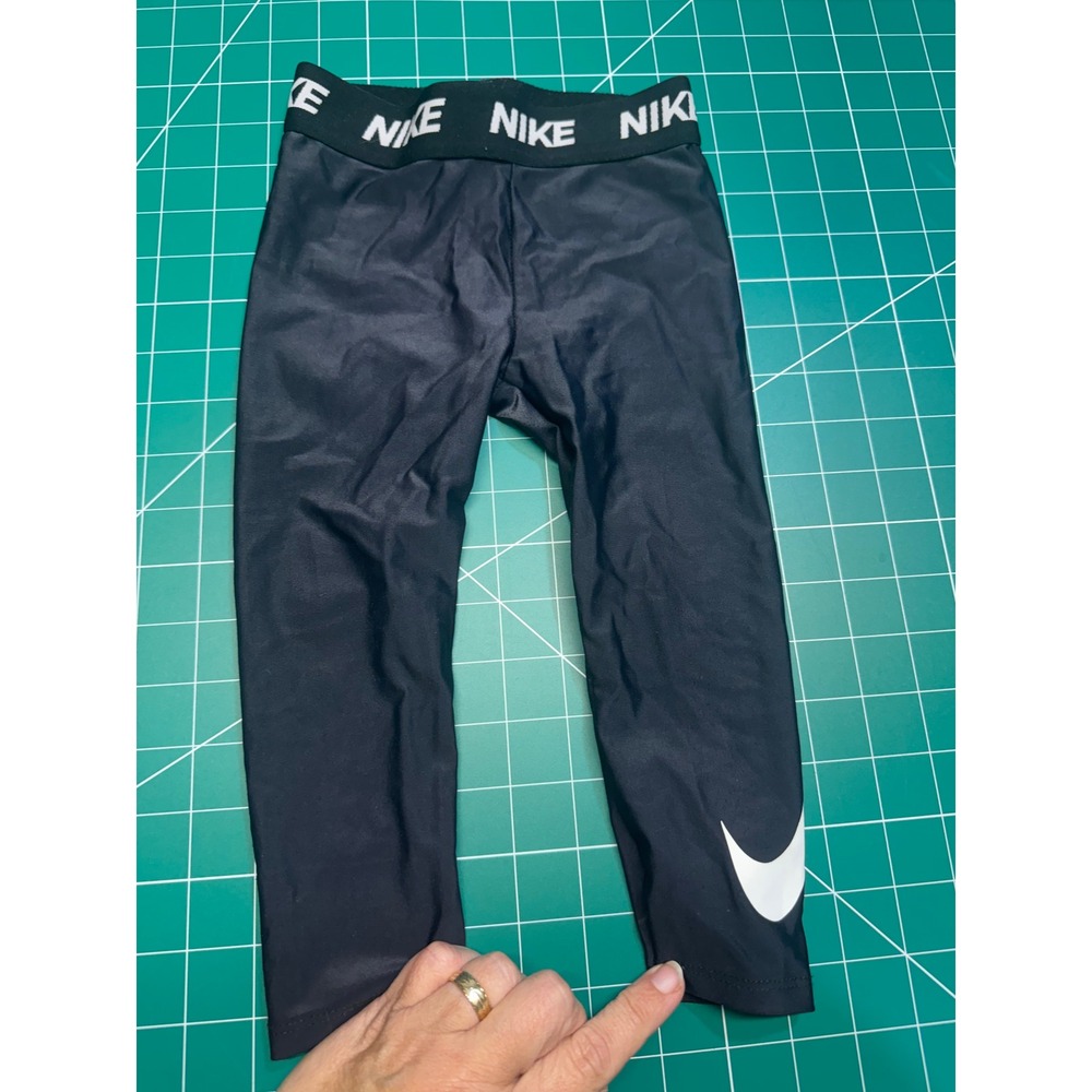 Nike Pro Kids Black Leggings Swoosh Logo Athletic Pants Elastic Waistband